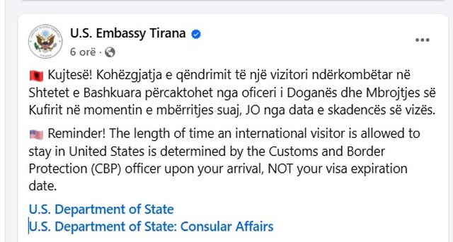 Ambasada Amerikane në Tiranë: Qëndrimi në SHBA