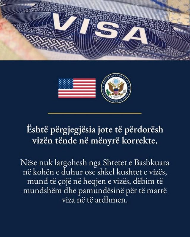Ambasada Amerikane paralajmëron shqiptarët për vizat: Mos