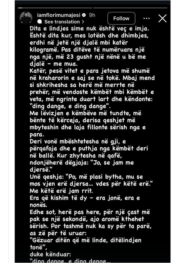 Flori Mumajesi feston ditëlindjen me një dedikim prekës për