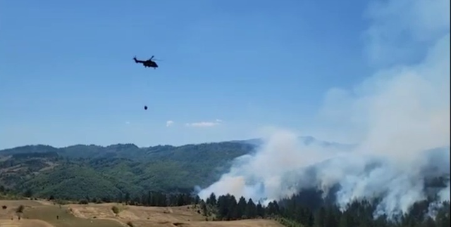 Zjarr në Miras të Korçës, ndërhyn nga ajri