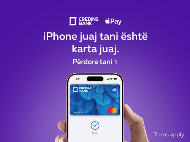 Credins Bank sjell sot Apple Pay për mbajtësit e kartave në