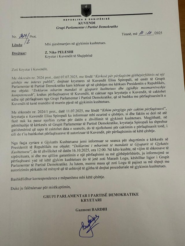 Mandatet e kushtetueses, PD kërkon seancë të hapur publike