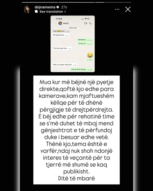 Dojna Mema reagon për debatin me Kiara Titon: Unë kam këllqe