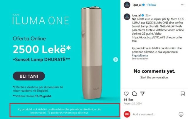 ISHP lejon reklamimin e IQOS në shkelje të ligjit, në SHBA