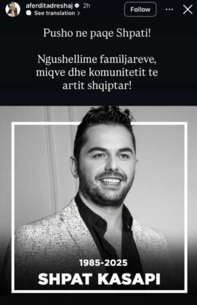 Ish-partnerja Afërdita Dreshaj reagon pas ndarjes nga jeta të Shpat
