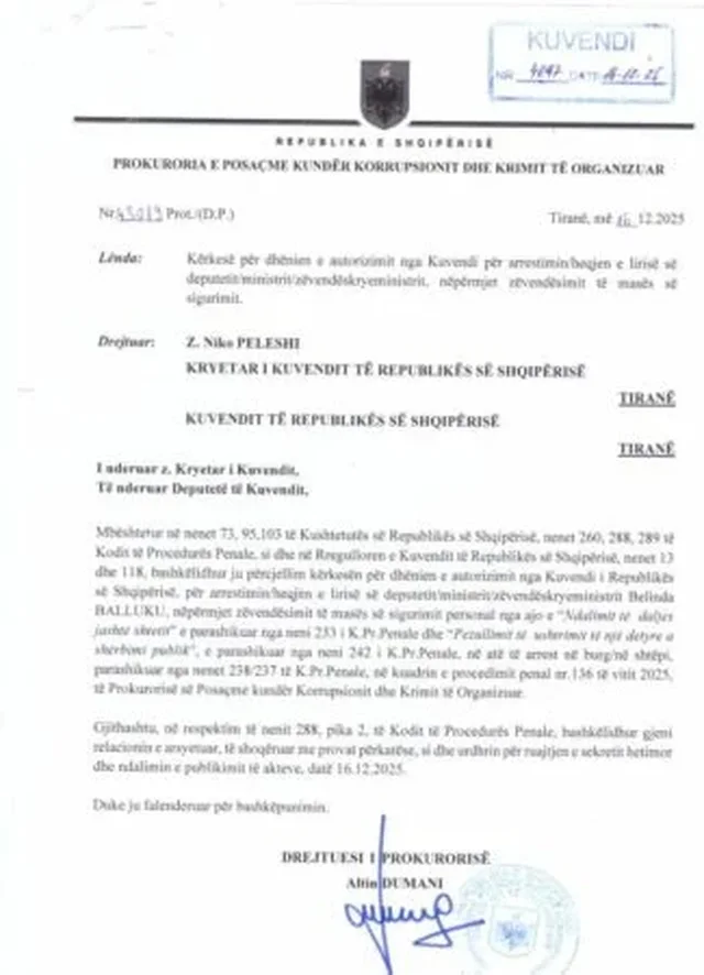 Altin Dumani firmosi kërkesën për arrestimin e Ballukut