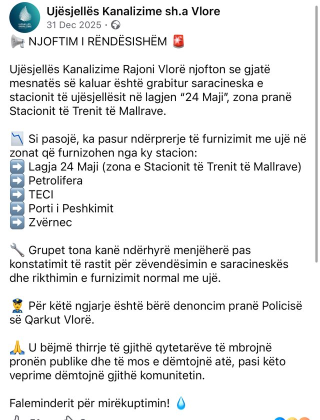 UKT Vlorë lajmëron se i vodhën saraçineskën!