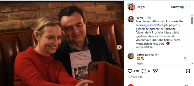 Pas largimit nga Shqip&euml;ria, Lea Ypi n&euml; Kosov&euml;: Faleminderit