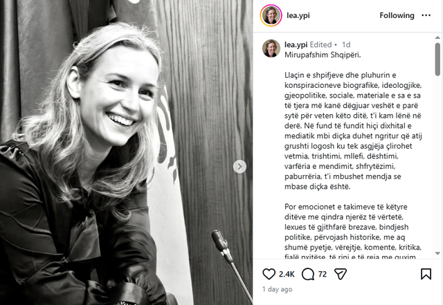 Pas largimit nga Shqip&euml;ria, Lea Ypi n&euml; Kosov&euml;: Faleminderit