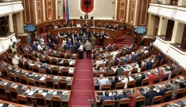 Opozita pengon procesin e votimit, duke b&euml;r&euml; zhurm&euml;, mazhornaca