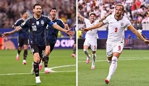 Messi p&euml;r her&euml; t&euml; par&euml; p&euml;rball&euml; Harry Kane.