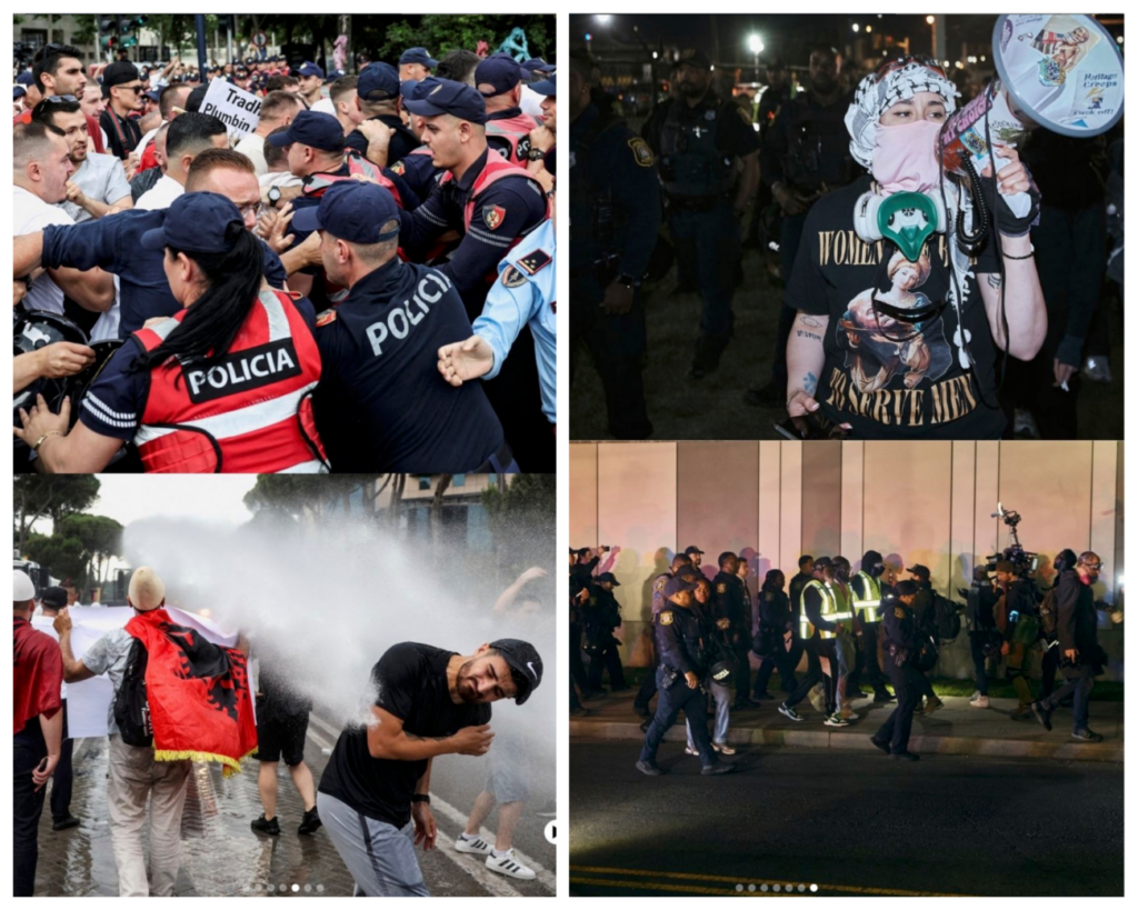 Fotot majtas nga protesta n&euml; Tiran&euml; dhe fotot djathtas megjith&euml;se paraqiten si autentike nuk kan&euml; lidhje me protest&euml;n