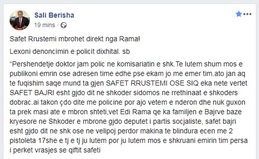 Denoncimi/ Rama mbron kriminelin Safet Rustemi n&euml; Shkod&euml;r: L&euml;viz