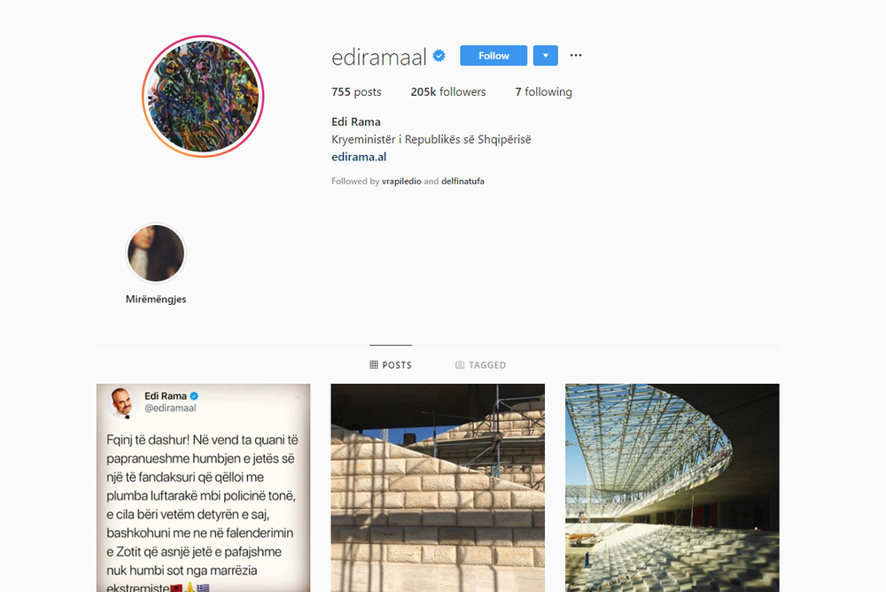 Edi Rama n&euml; Instagram, cil&euml;t persona ndjek kryeministri?