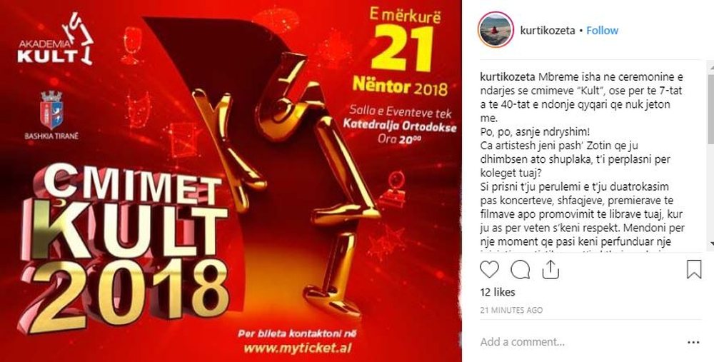 Kozeta Kurti kritikon &ldquo;&Ccedil;mimet Kult 2018&rdquo; dhe Salsano Rrapin