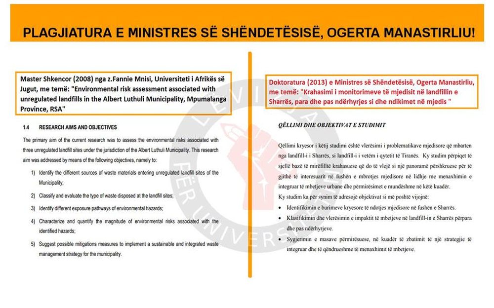 Ministrja kapet mat me plagjiatur&euml;, kopja u mor n&euml; Afrik&euml;n e