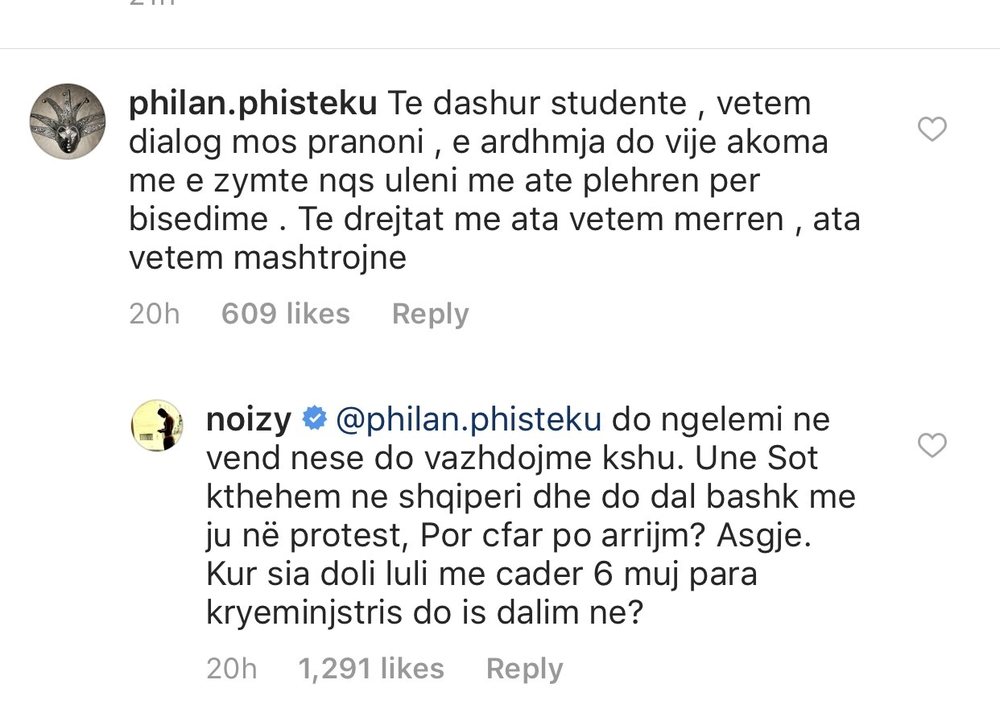 Noizy reagon s&euml;rish p&euml;r protest&euml;n,' Kur s'ja doli Luli,