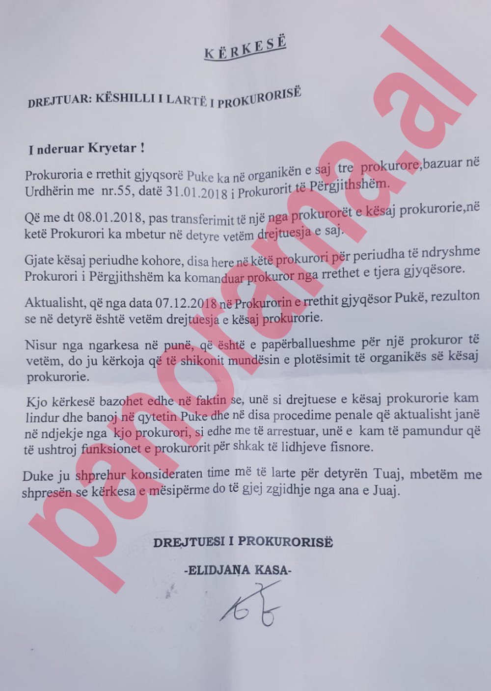 Kryeprokurorja e Puk&euml;s i d&euml;rgon k&euml;rkes&euml; KLP-s&euml;: Nuk