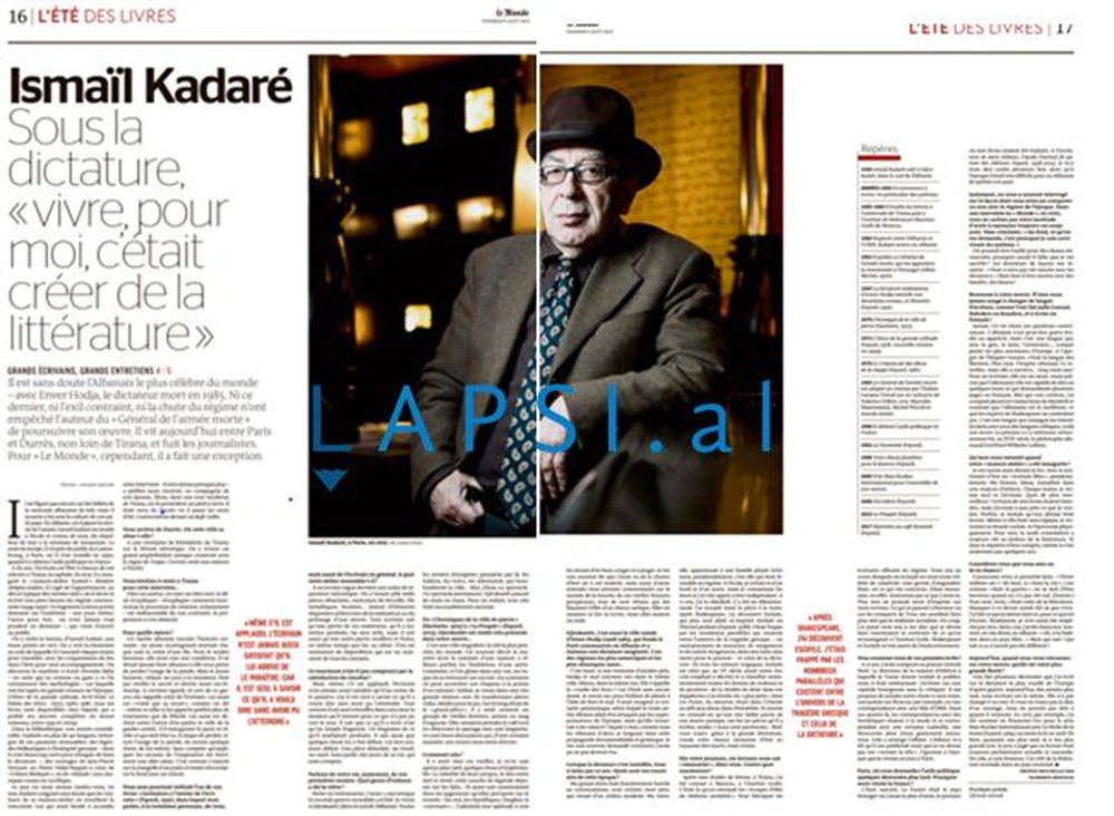 Intervista / Kadare n&euml; faqen e par&euml; t&euml; &ldquo;Le Monde&rdquo;: Ja