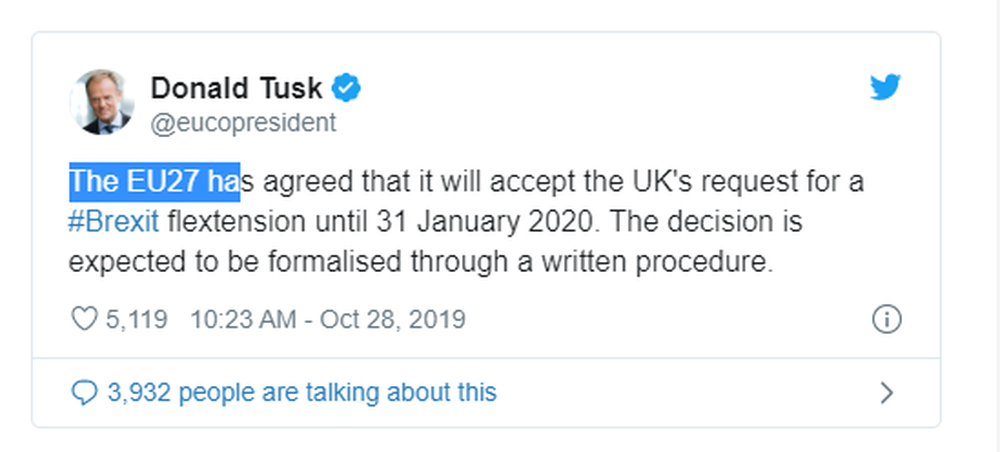BE pranon shtyrjen e Brexit-it deri m&euml; 31 janar