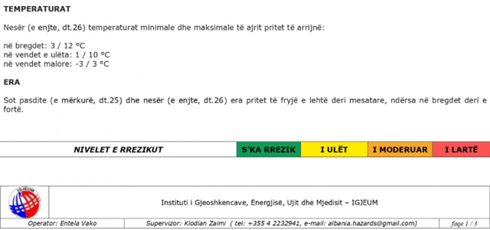 Moti, nes&euml;r temperaturat zbresin n&euml;n zero