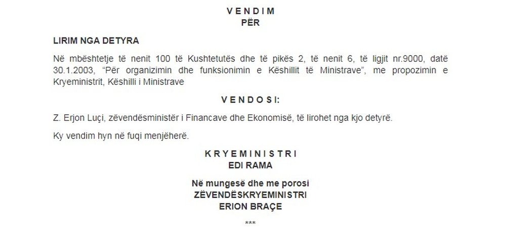 Ndryshime n&euml; qeveri, ik&euml;n zv.ministri i Ekonomis&euml;