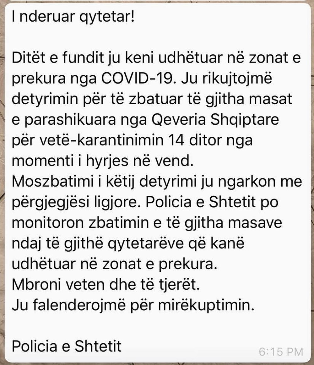 Rama nxjerr SMS-n&euml; p&euml;r ata q&euml; kan&euml; hyr&euml; nga Italia: Ju