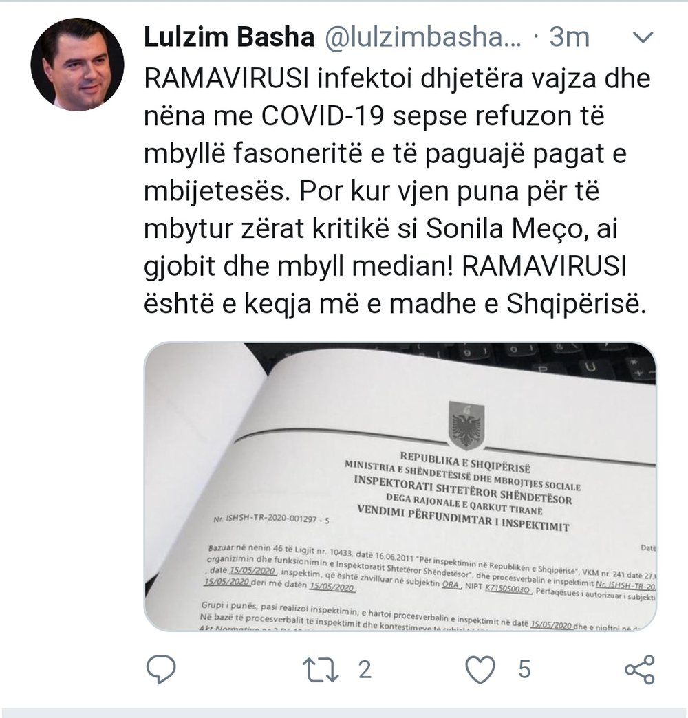 Basha: Ramavirusi &euml;sht&euml; e keqja m&euml; e madhe e Shqip&euml;ris&euml;