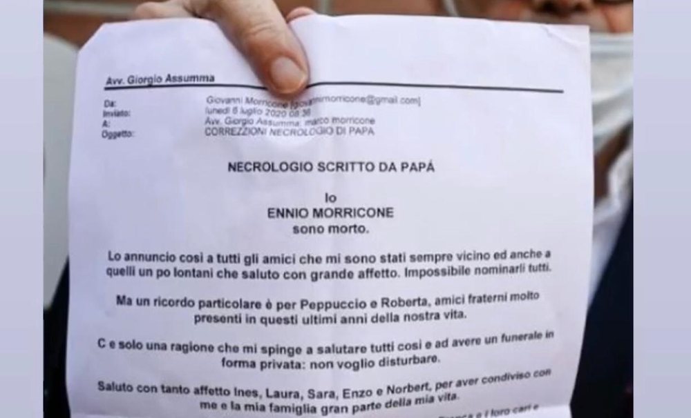 &ldquo;Un&euml; Ennio Morricone kam vdekur&rdquo;/ Letra q&euml; la me