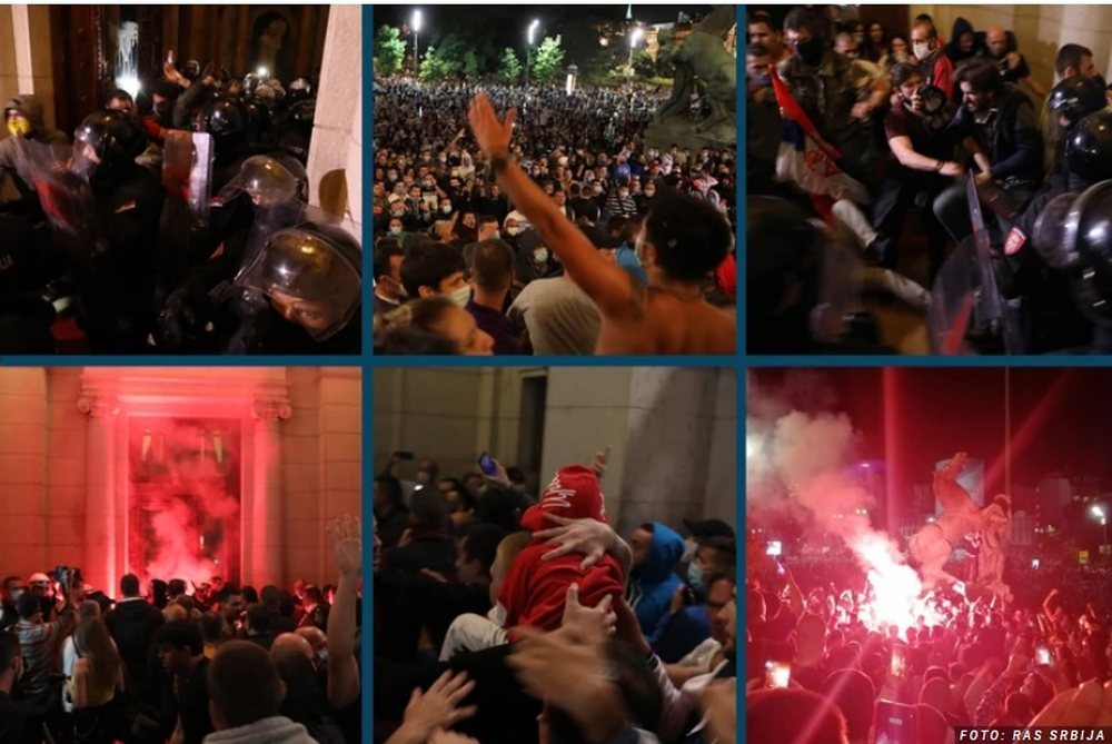 VIDEO LIVE/ Opozita pushton parlamentin e Serbis&euml;, nd&euml;rhyn policia