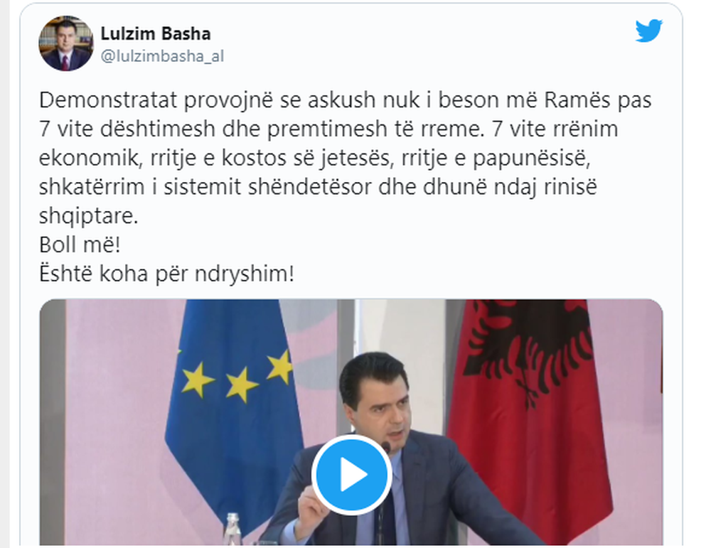 Basha: Demonstratat provojn&euml; se ka ardhur koha p&euml;r ndryshim. Boll