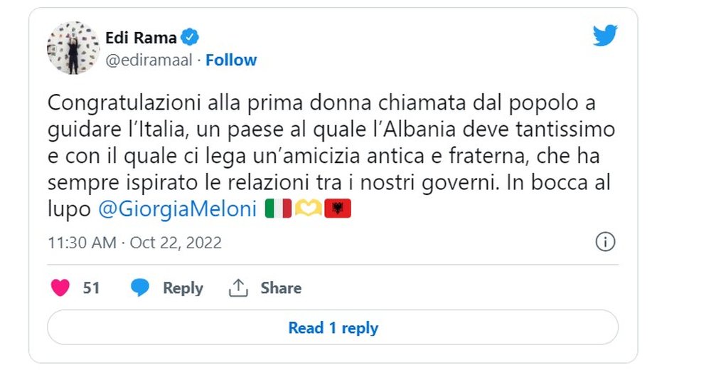 Rama uron kryeministren e re t&euml; Italis&euml;