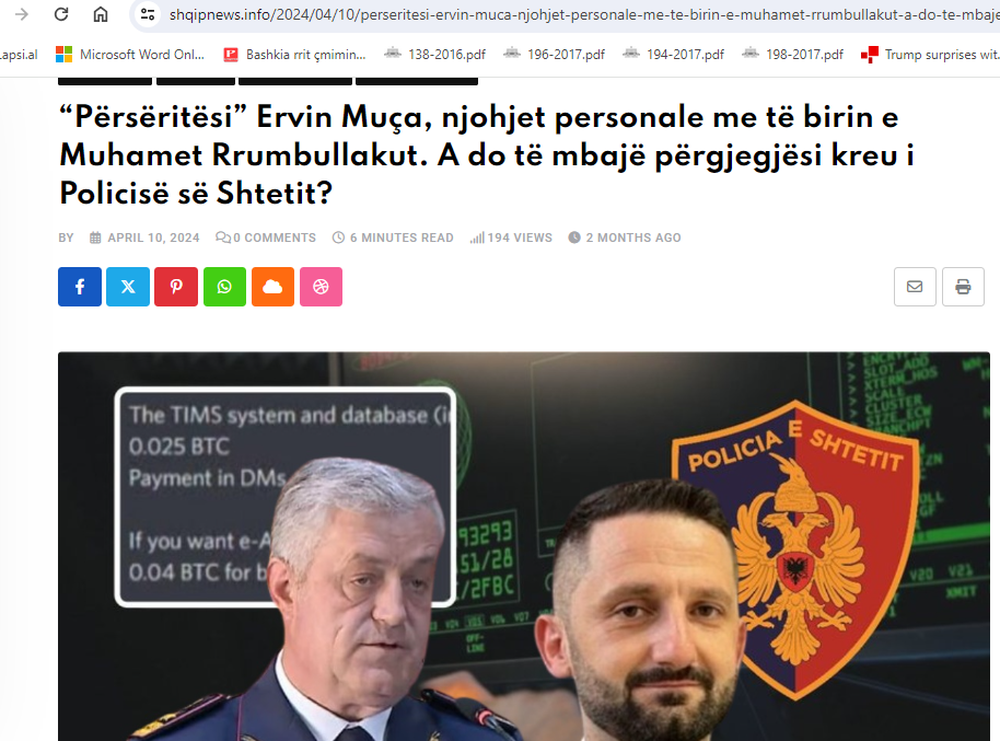 Shkrimet p&euml;r shefat e policis&euml; q&euml; burgos&euml;n administratorin e