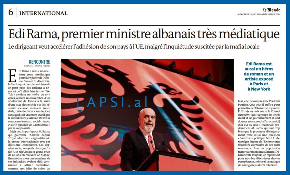 Portret i Le Monde/ Rama, kryeministri tep&euml;r mediatik i