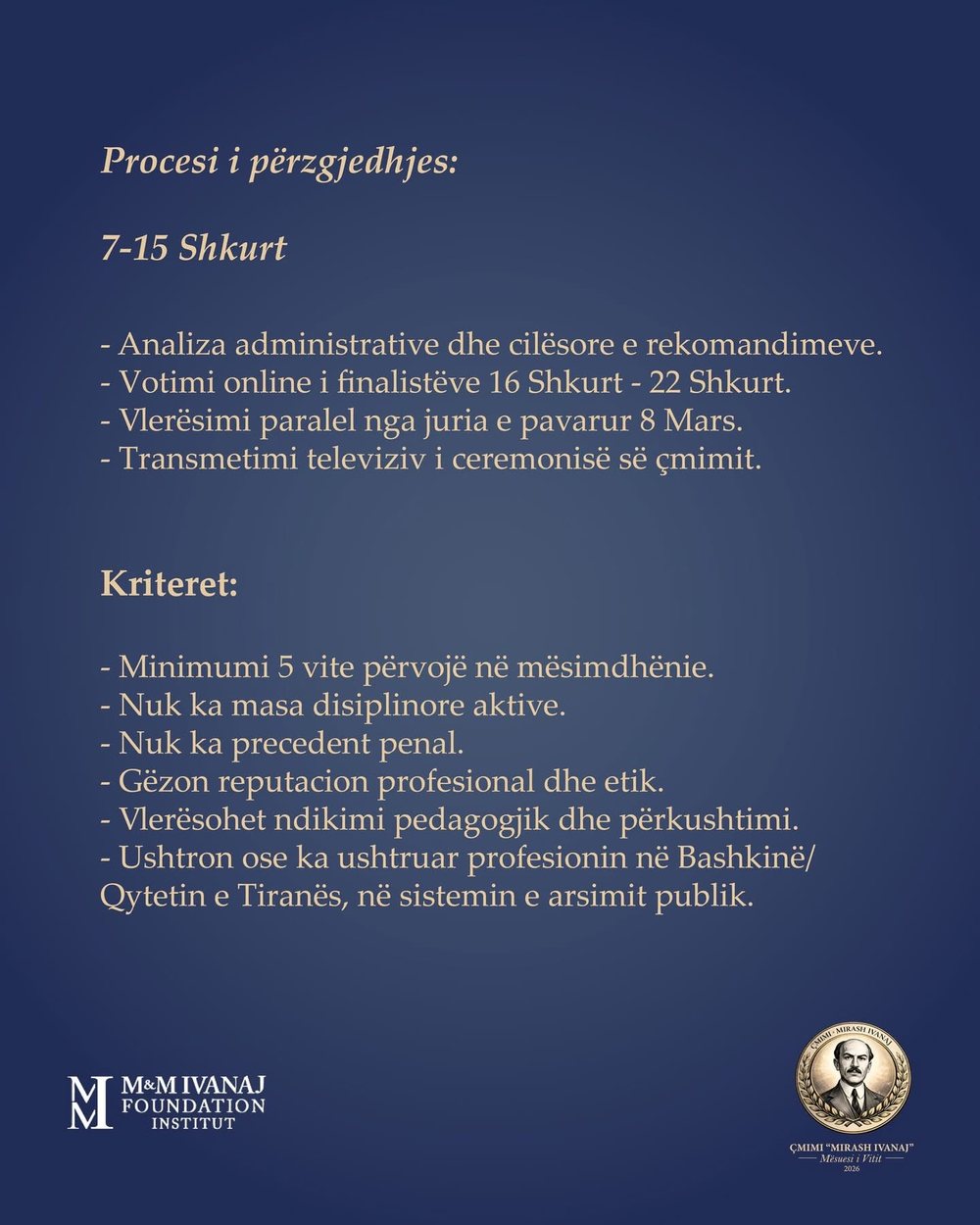 Hapet thirrja p&euml;r &Ccedil;mimin &ldquo;Mirash Ivanaj &ndash; M&euml;suesi i
