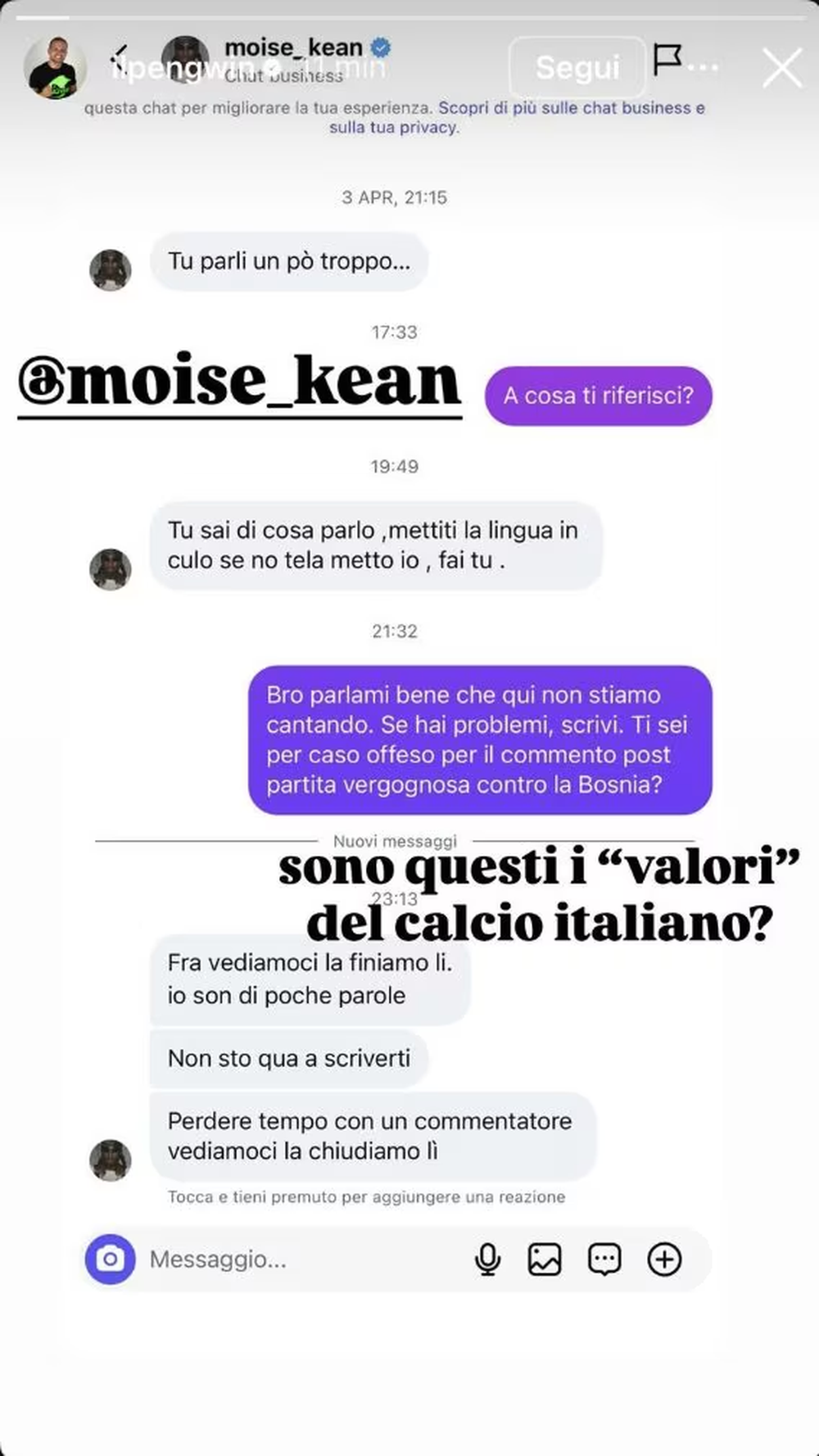 Kean e k&euml;rc&euml;noi pas Bosnjes, Kristian Pengwin nxjerr mesazhet: