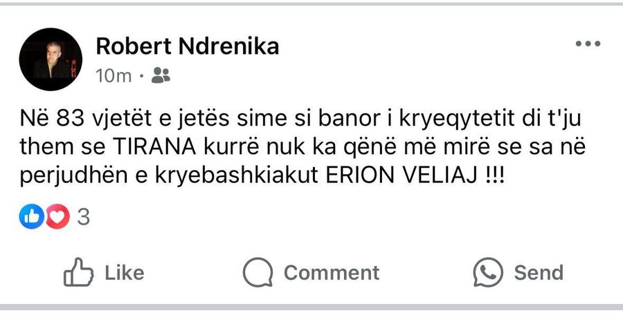 Aktori i madh Robert Ndrenika mbështet Erion Veliajn: Në 83 vite