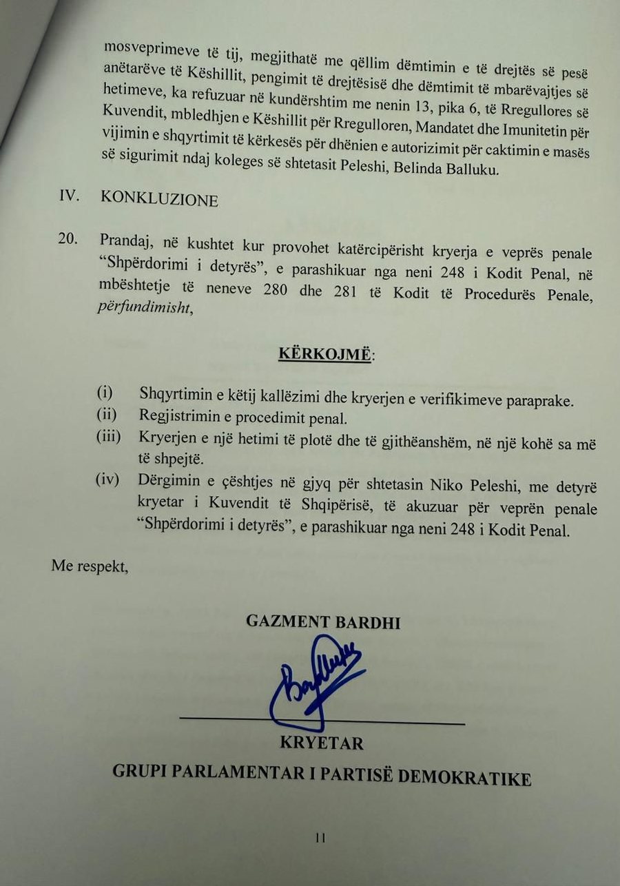 PD dorëzon dosjen ndaj Niko Peleshit në SPAK, shkak vonesat për