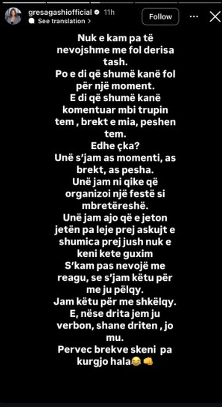 Gresa Gashi thyen heshtjen pas komenteve shpërthyese për paraqitjen