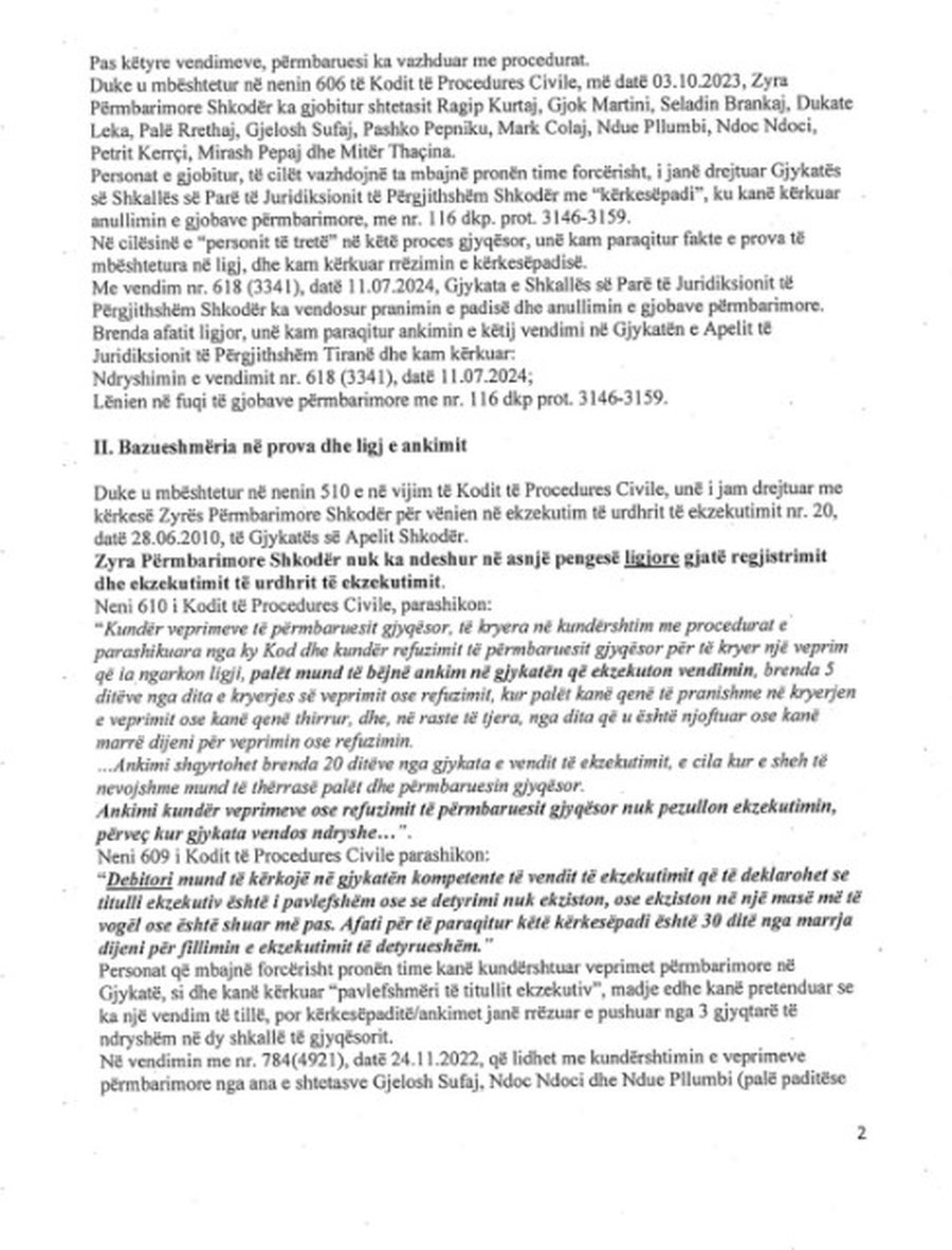 DOKUMENTI i mbërritur në zyrën e gjyqtarit Kalaja në