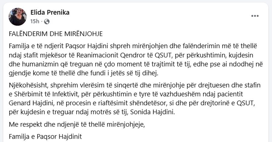 Momente të vështira për familjen Hajdini: Paqsori ishte në