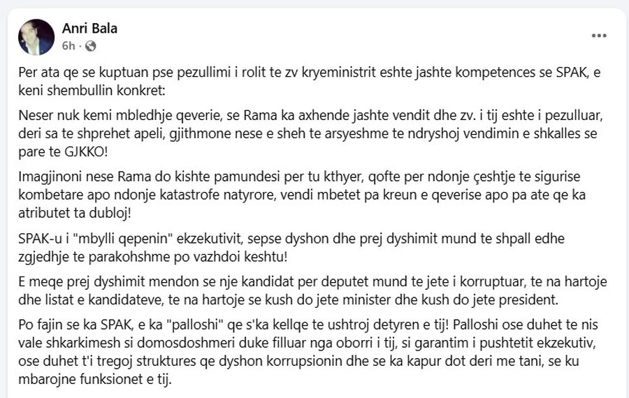 "SPAK i ‘mbylli qepenin’ qeverisjes, fajin e ka
