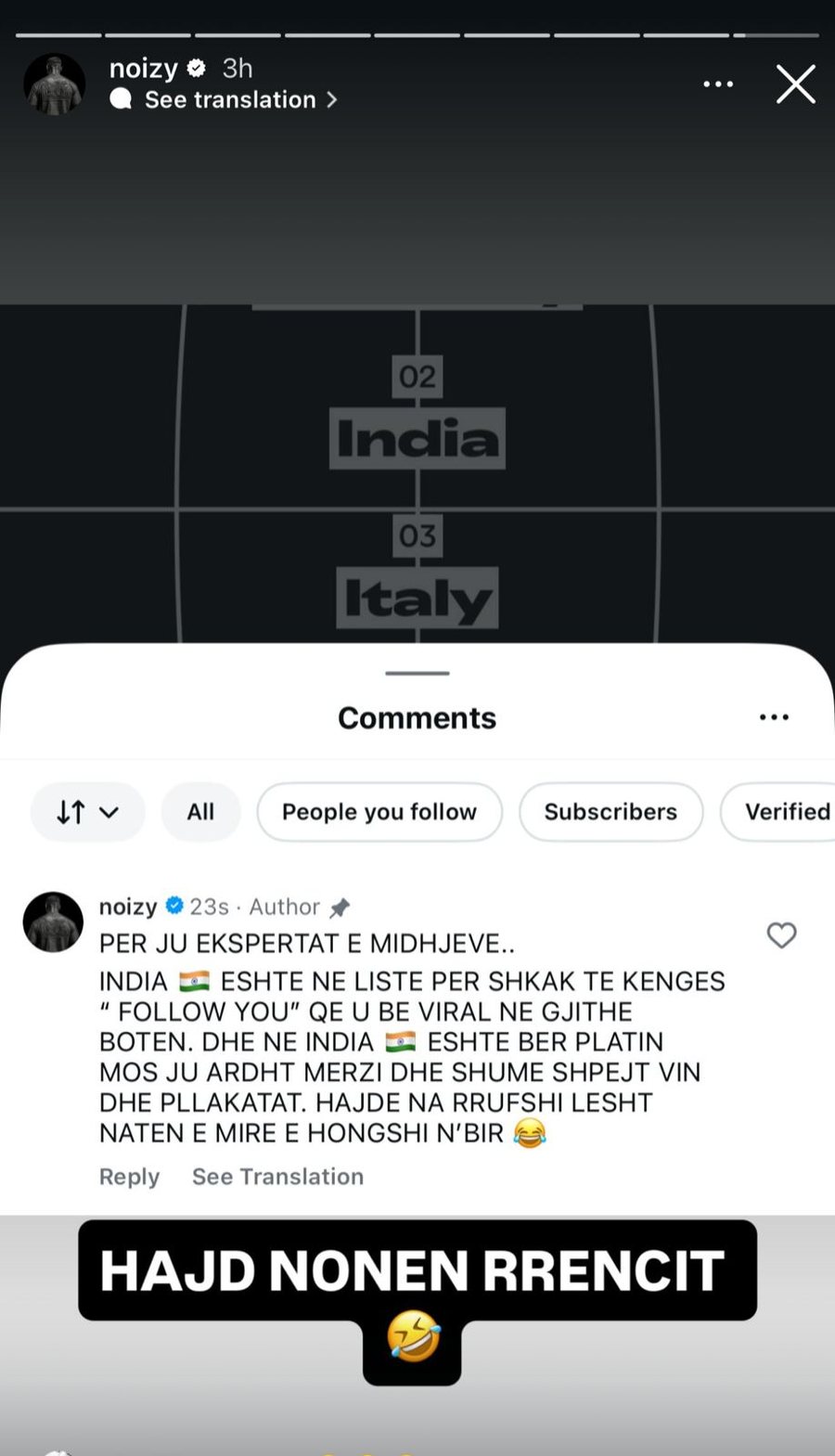 "Ekspertë midhjesh", Noizy zbraz fjalorin në rrjete sociale: