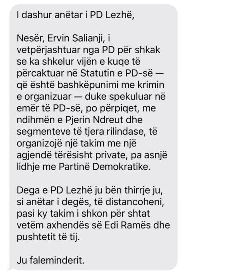 Salianji “sulmohet” nga PD për foltoren e nesërme në