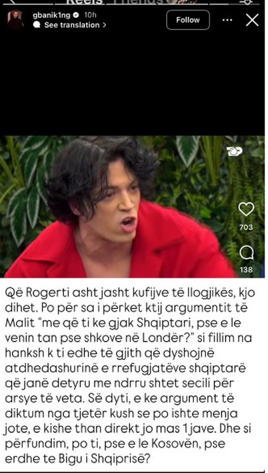 “Po ti a ke gjak shqiptari, le vendin tënd”, G Bani s’ia
