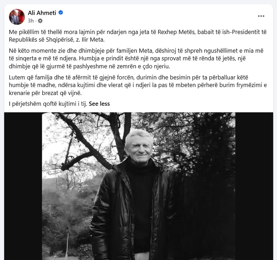 Ali Ahmeti telegram ngushëllimi për Ilir Metën: Humbja e prindit