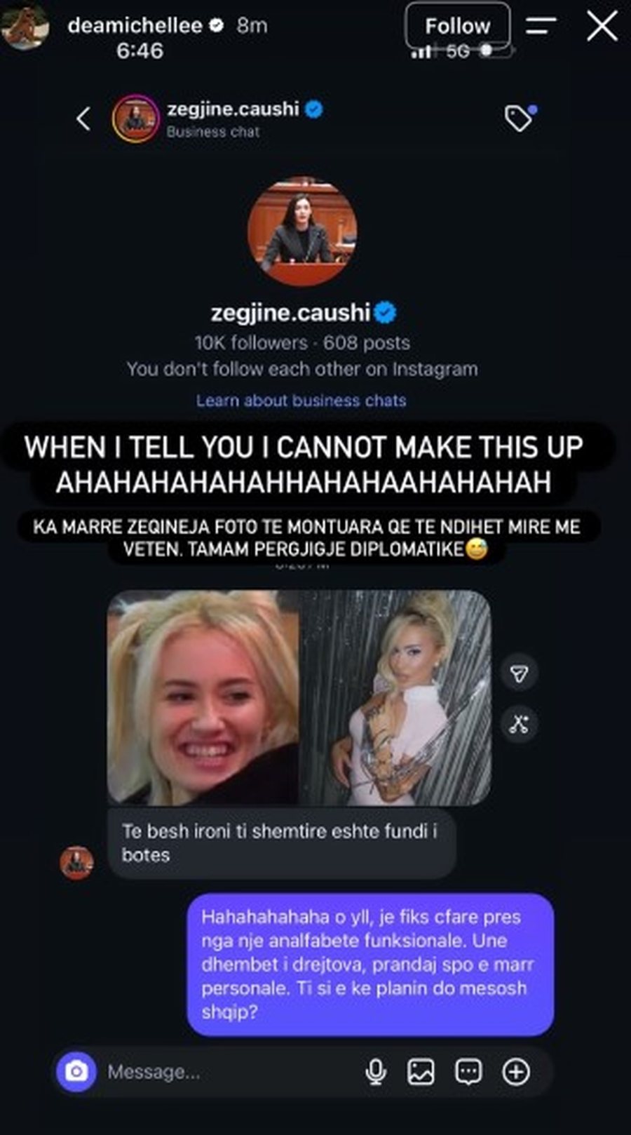Dea Michelle i tha "analfabete", Zegjine &Ccedil;aushi i