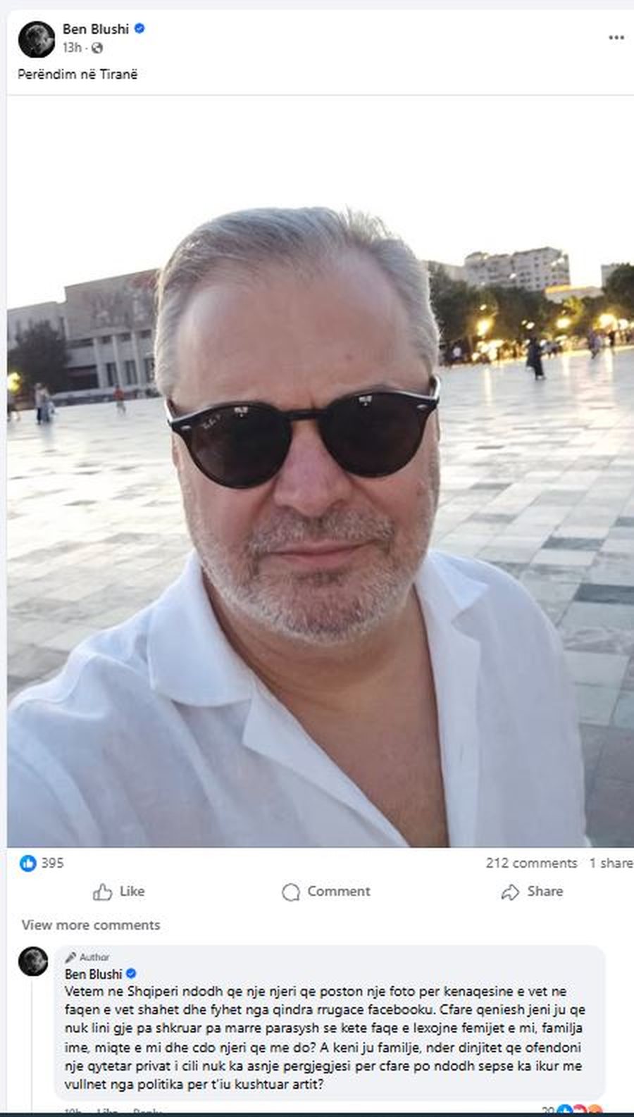 E ofenduan n&euml; rrjetet sociale, Ben Blushi shp&euml;rthen ndaj komentuesve: