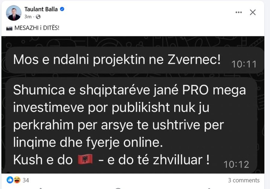 Mesazhi që mbërriti në telefonin e Taulant Ballës: Mos e
