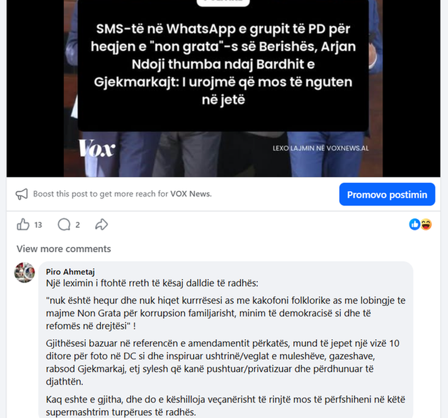 Heqja e &ldquo;Non Grata&rdquo;-s p&euml;r Berish&euml;n, koordinatori i